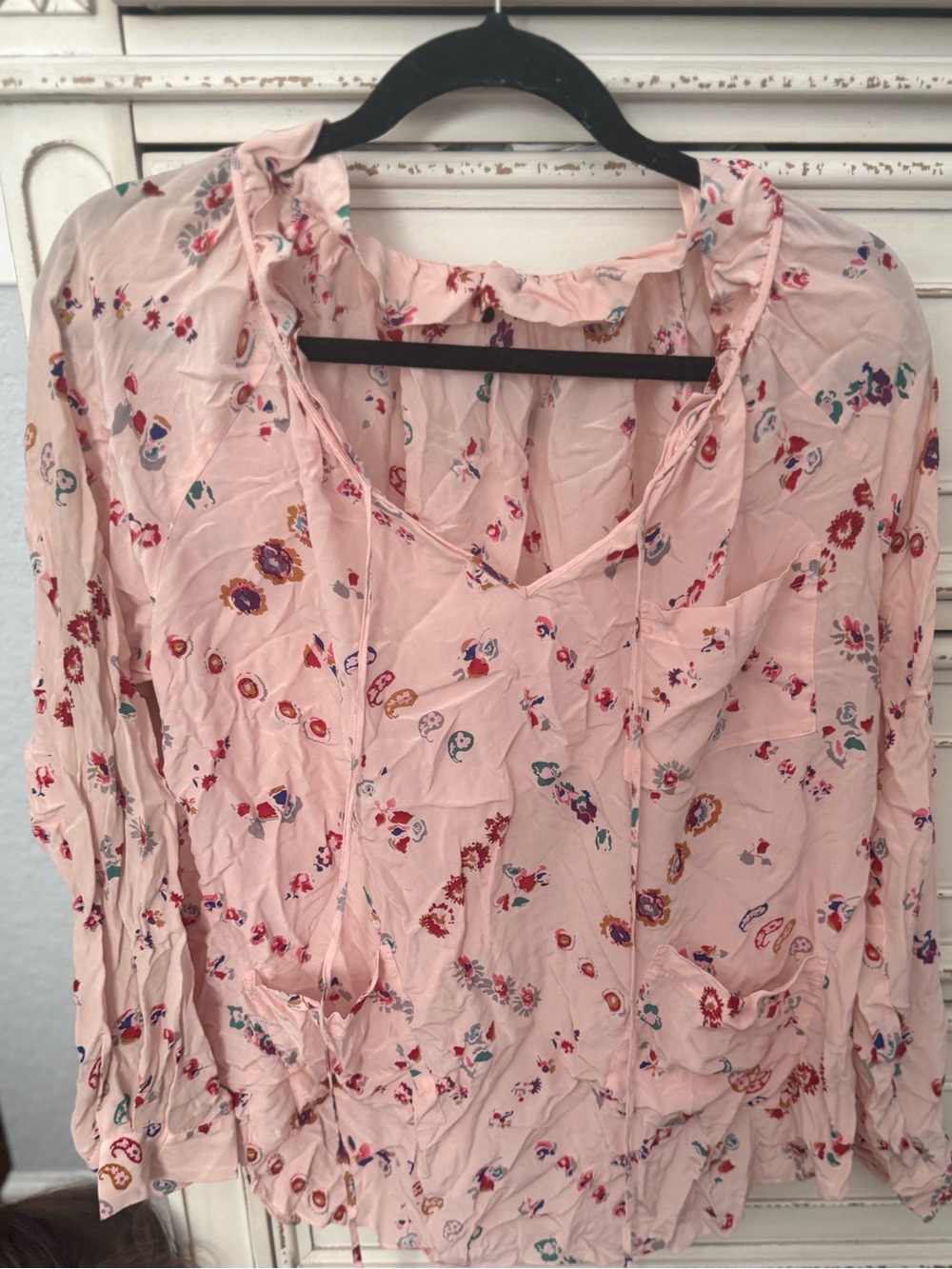 Rebecca Taylor Light Pink Floral Ruffled V-Neck Blouse